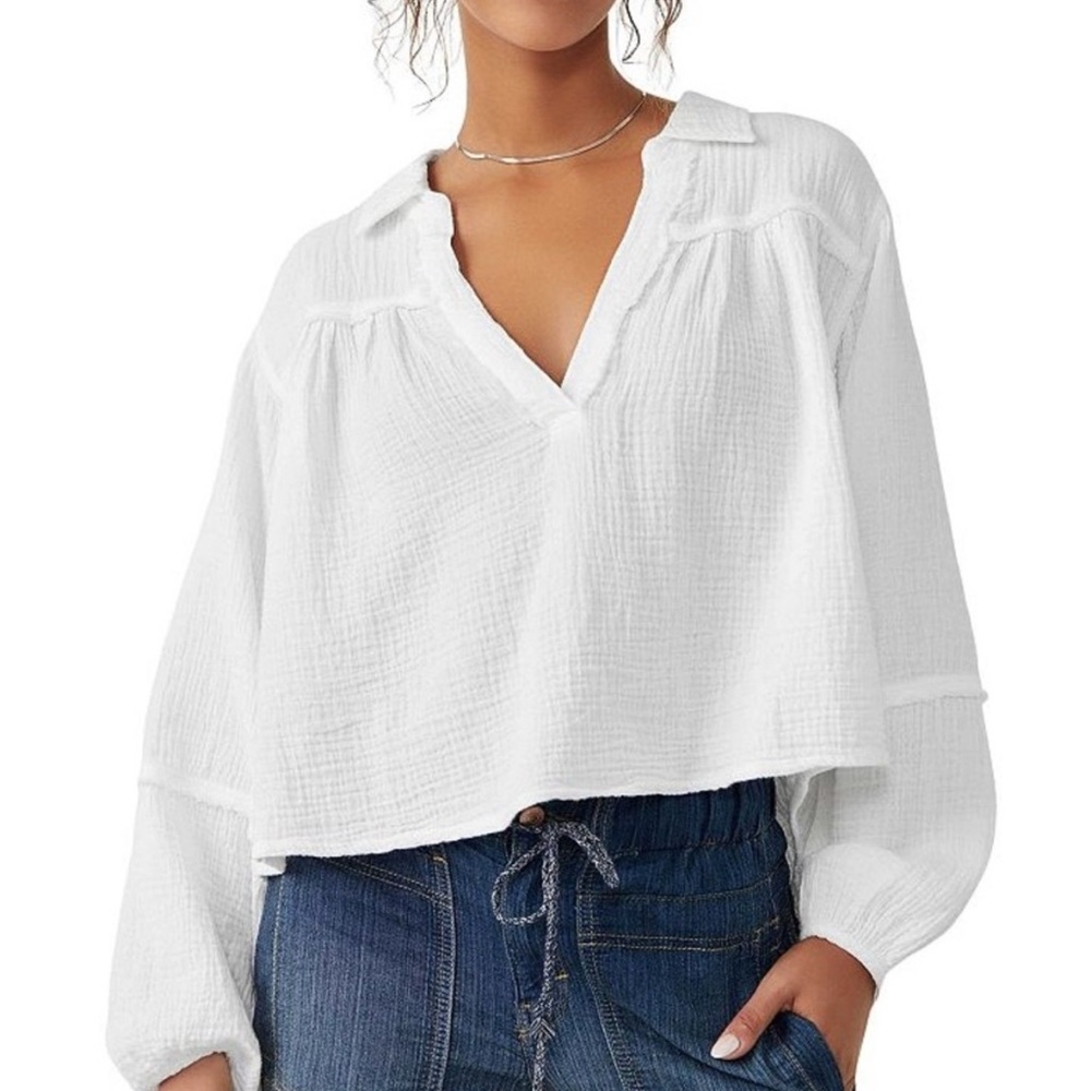 We The Free Yucca Double Cloth Long-Sleeve Shirt Size Large White 100% Cotton
